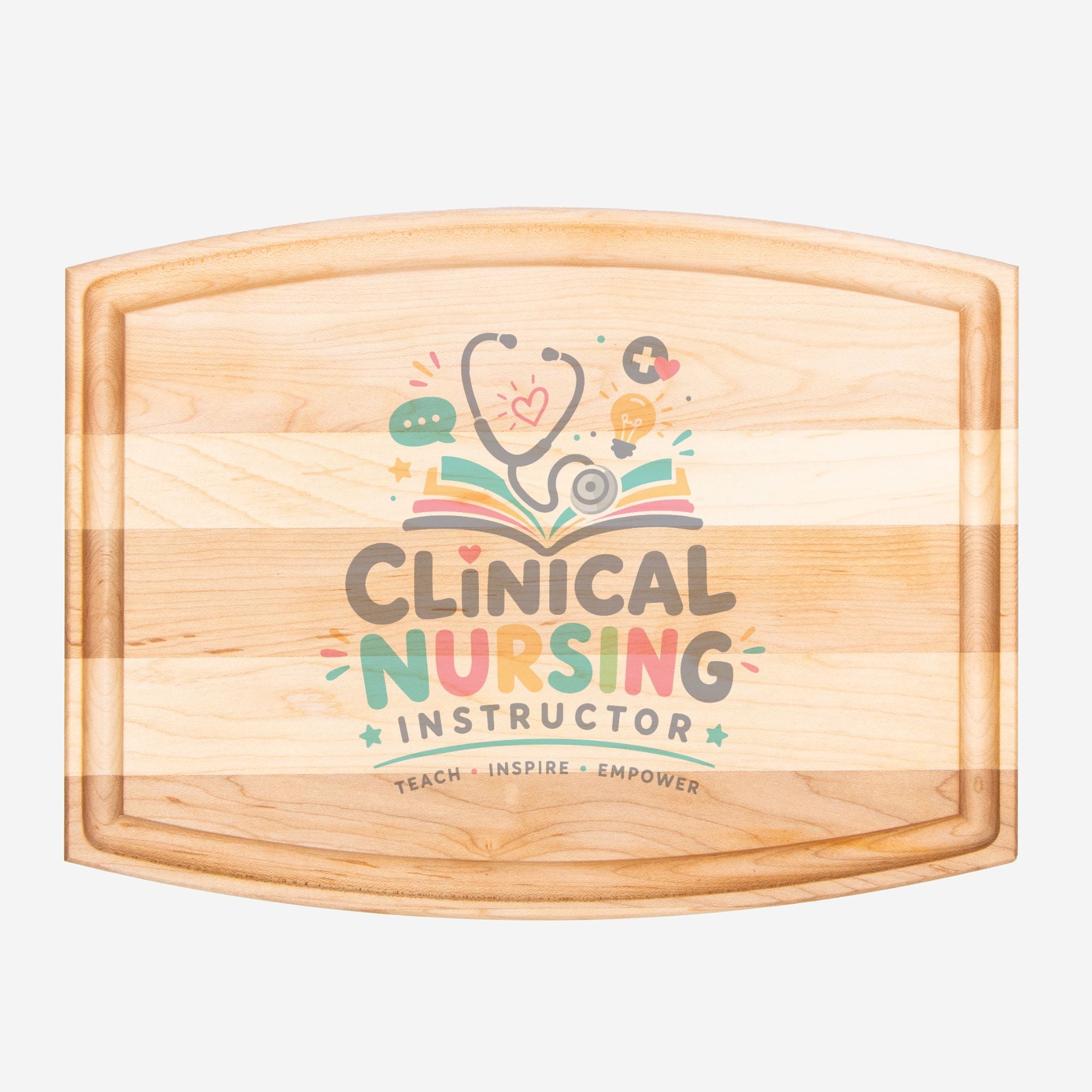 Clinical Nursing Instructor Gift, Arched Wood Cutting Board with Groove 12x9, Nurse Instructor Appreciation, Custom Kitchen Gift