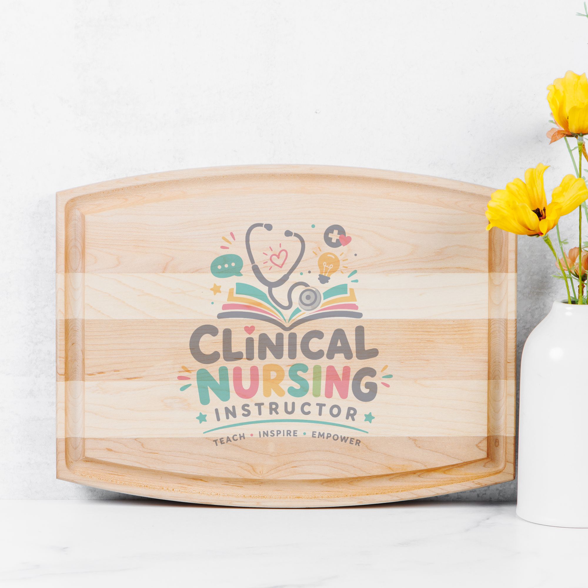 Clinical Nursing Instructor Gift, Arched Wood Cutting Board with Groove 12x9, Nurse Instructor Appreciation, Custom Kitchen Gift