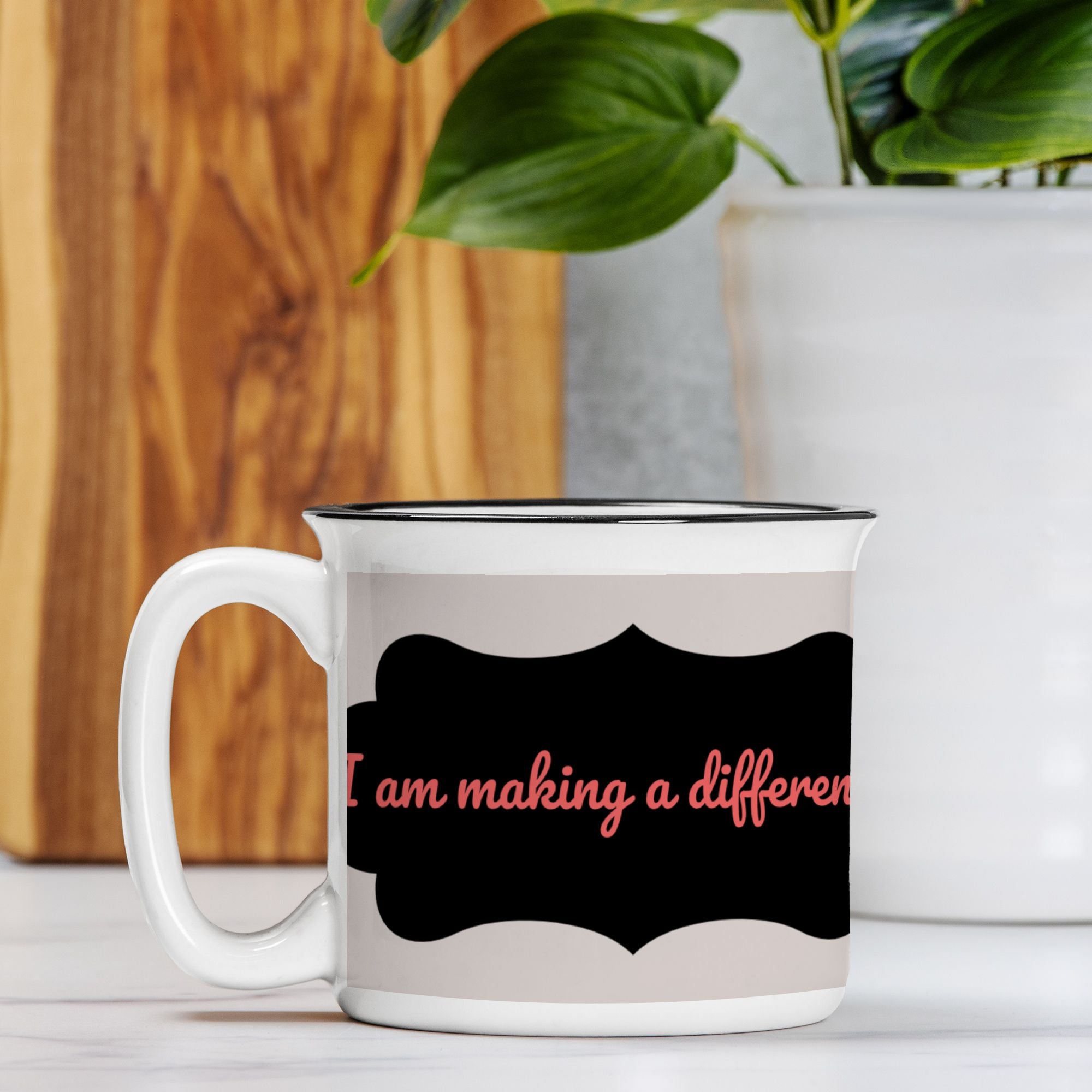Ceramic Camp Mug 13oz White – “I Make a Difference” Inspirational Coffee Mug, Teacher Gift, Nurse Appreciation, Positive Quote Mug