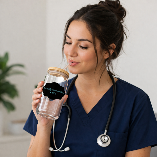 16oz Glass Can Cup – “I Am Exactly Where I Need to Be” Nurse Gift, Nursing Student Gift, Inspirational Glass Tumbler, RN Motivation