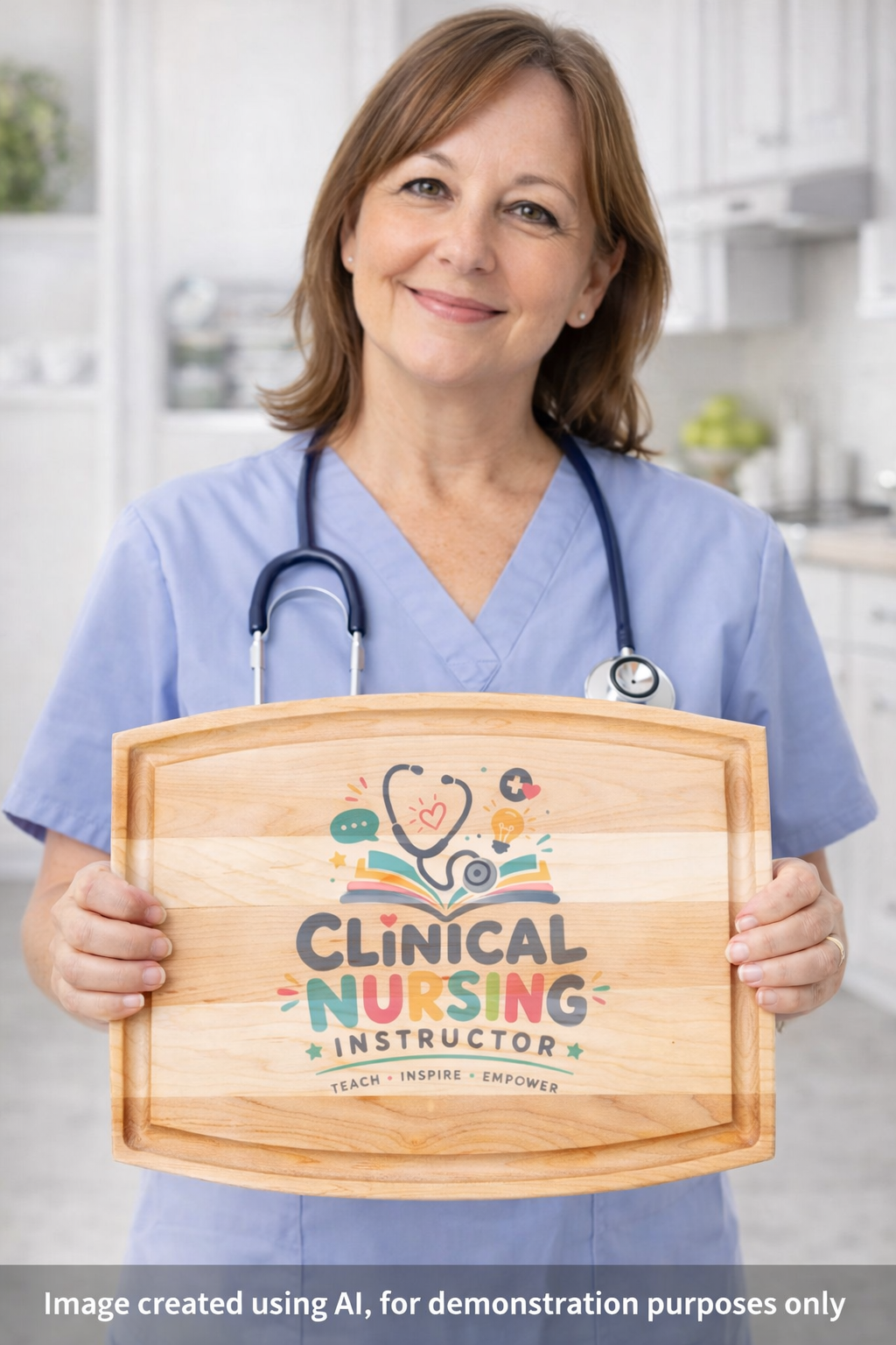 Clinical Nursing Instructor Gift, Arched Wood Cutting Board with Groove 12x9, Nurse Instructor Appreciation, Custom Kitchen Gift