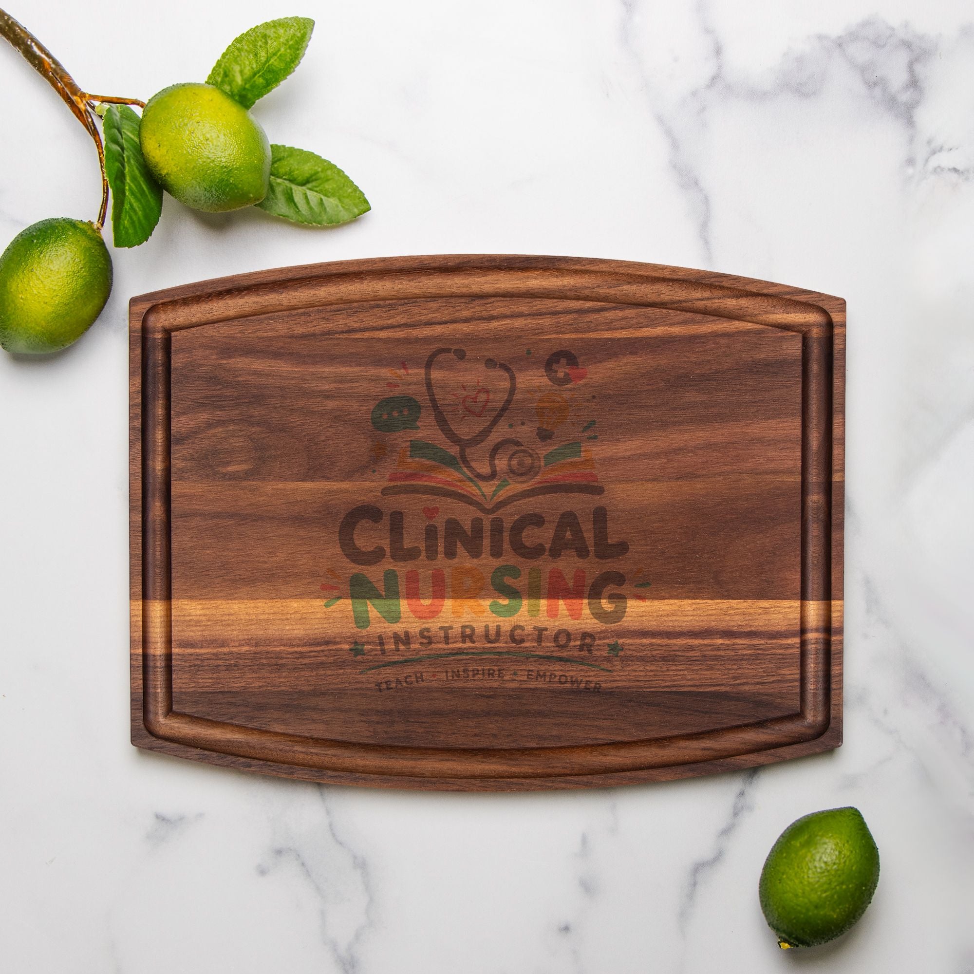 Clinical Nursing Instructor Gift, Arched Wood Cutting Board with Groove 12x9, Nurse Instructor Appreciation, Custom Kitchen Gift