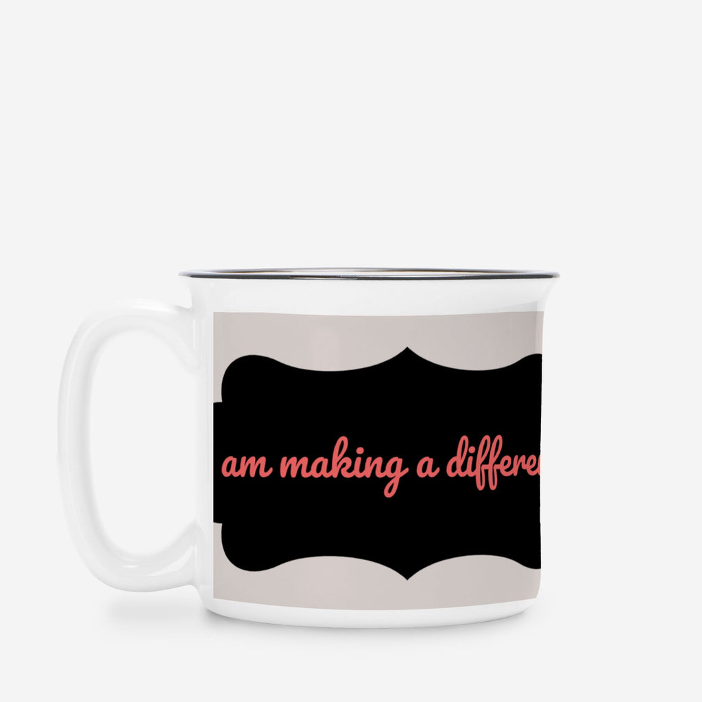 Ceramic Camp Mug 13oz White – “I Make a Difference” Inspirational Coffee Mug, Teacher Gift, Nurse Appreciation, Positive Quote Mug