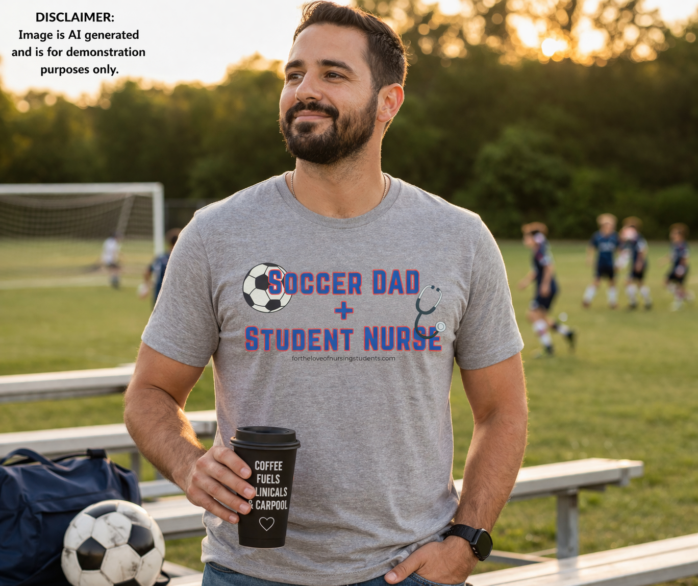 Soccer Dad + Student Nurse T-Shirt, Bella Canvas 3001 Unisex Tee, Nursing School Shirt, Nurse Gift, Dad Life Tee
